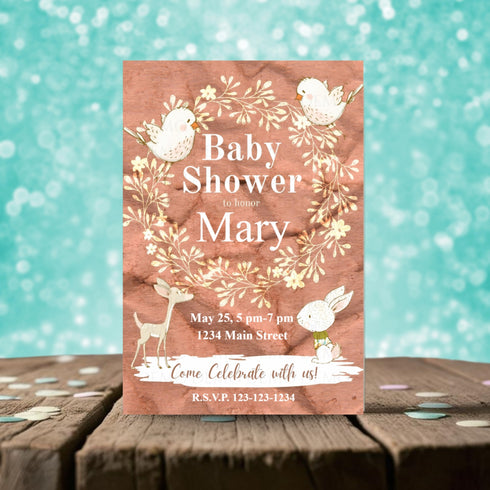 Personalized Bunny and Birds Baby Shower Invite